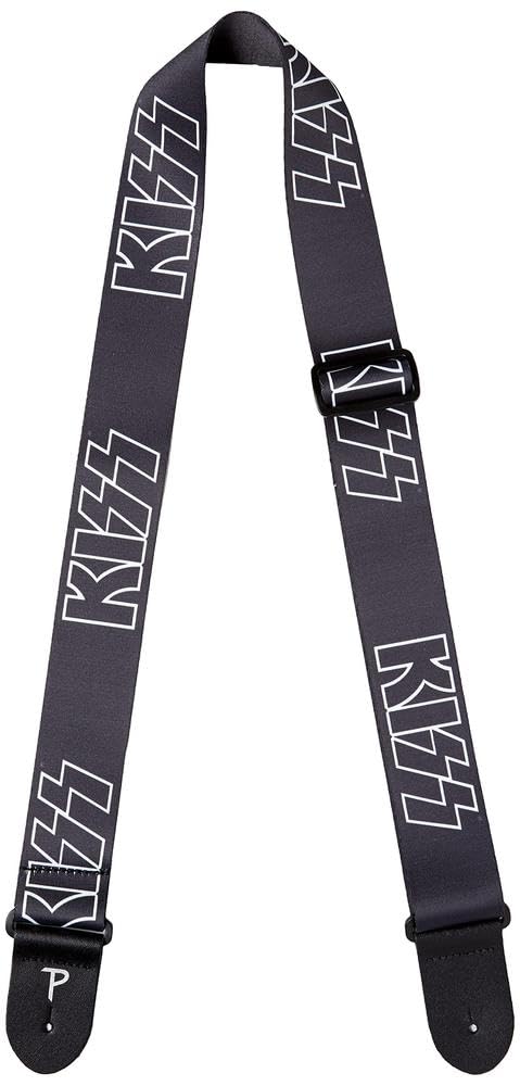 Perri's Leathers KISS Collection - Cotton Guitar Strap & Celluloid Picks - Official Logo Themed - Black Strap Kiss Strap Logo
