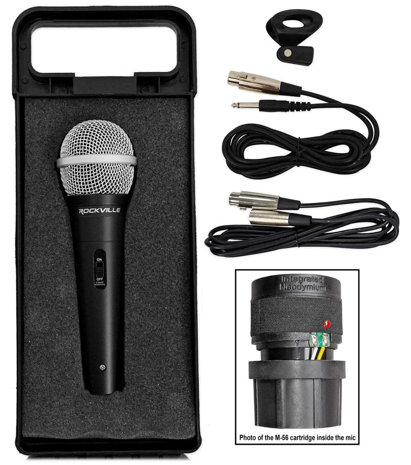 [AUSTRALIA] - Rockville RMC-XLR Wired Dynamic Microphone, Full Metal Body, M-56 Cartridge, (2) 10 Ft OFC Cables, Mic Clip & Case, for DJs, Karaoke, and Live Performances 