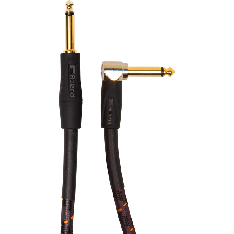 ROLAND Gold Series Patch/Pedal Cable Straight to Right-Angle 1/4-inch Connectors, 10 ft./3 m - RIC-G10A, Black 3 Meters