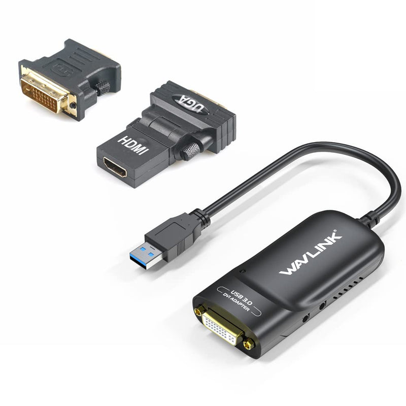 Wavlink USB 3.0 to HDMI/DVI/VGA Universal Video Graphics Adapter with Audio Port Supports up to 6 Monitor displays, 2048x1152 External Video Card Adapter Support Windows & Chrome OS USB to HDMI/DVI/VGA