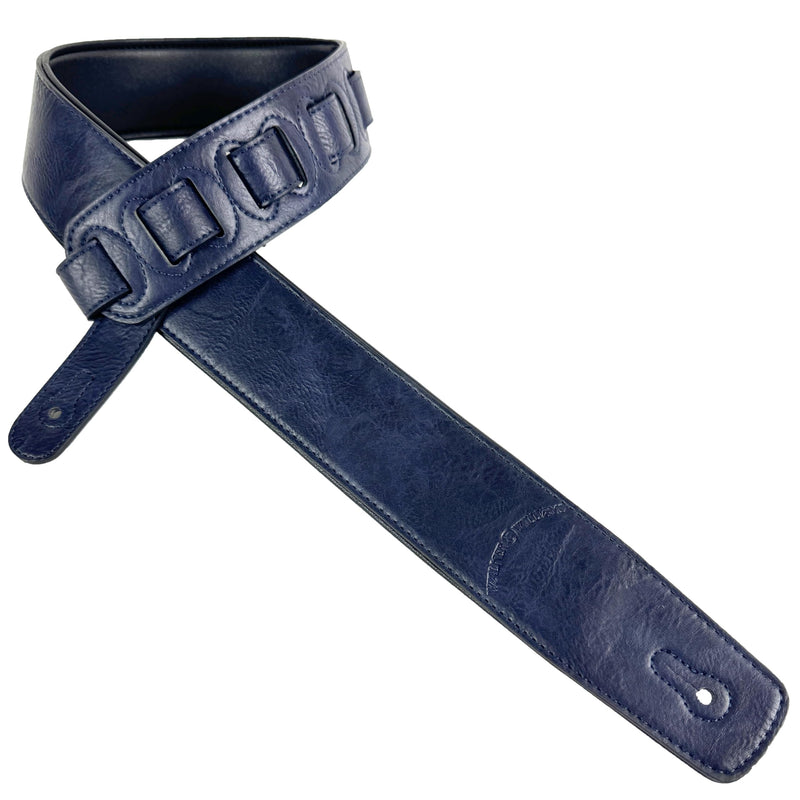 Walker & Williams G-52 Navy Blue Handmade Soft Natural Finish Guitar Strap with Padded Glove Leather Back, And Squared Nose For Acoustic, Electric, And Bass Guitars