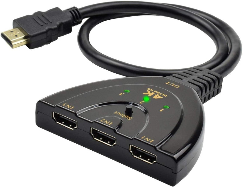 [AUSTRALIA] - Fosmon 4K HDMI Switch 3 in 1 out 4K@30Hz, 3-Port HDMI Splitter Hub Switcher Auto Switching UHD 3D HDR HD 1080P HDCP, for HDTV, PS5/4, Xbox, Fire Stick 3-Port / 4K@30Hz 