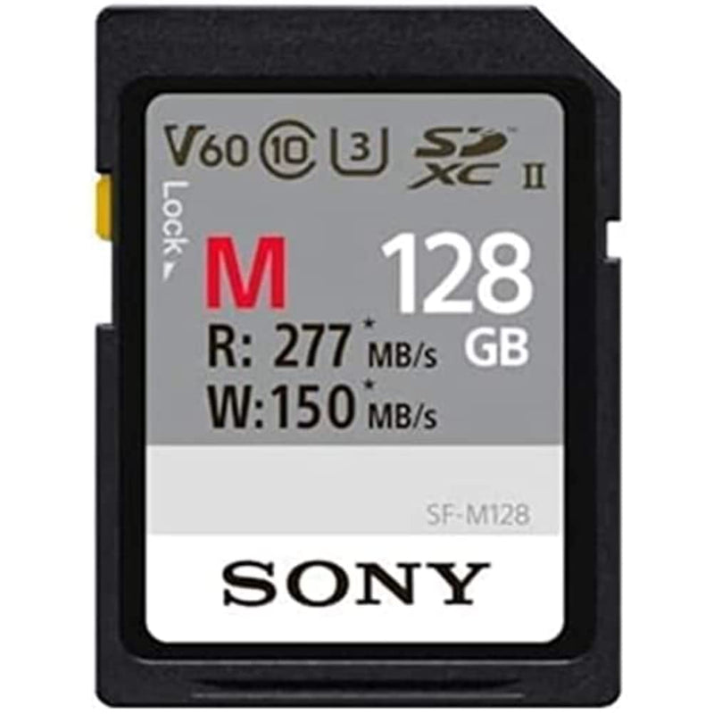 Sony M Series SDXC UHS-II Card 128GB, V60, CL10, U3, Max R277MB/S, W150MB/S (SF-M128/T2), Black SFM128/T2