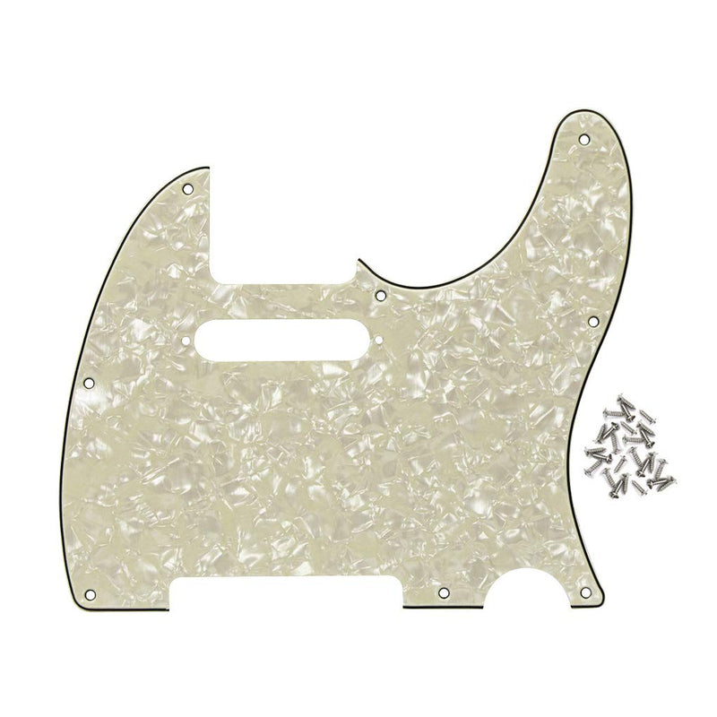 FLEOR 8 Hole Tele Pickguard w/Screws Fit USA/MX Standard Telecaster Pickguard Replacement, 4Ply Aged Pearl