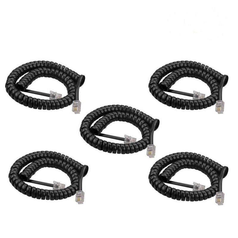 5 Pack 6Ft Uncoild /1.1 FT Modular Coiled Telephone Handset Cord for Telephone/Handset Black Curly Cord(Black)