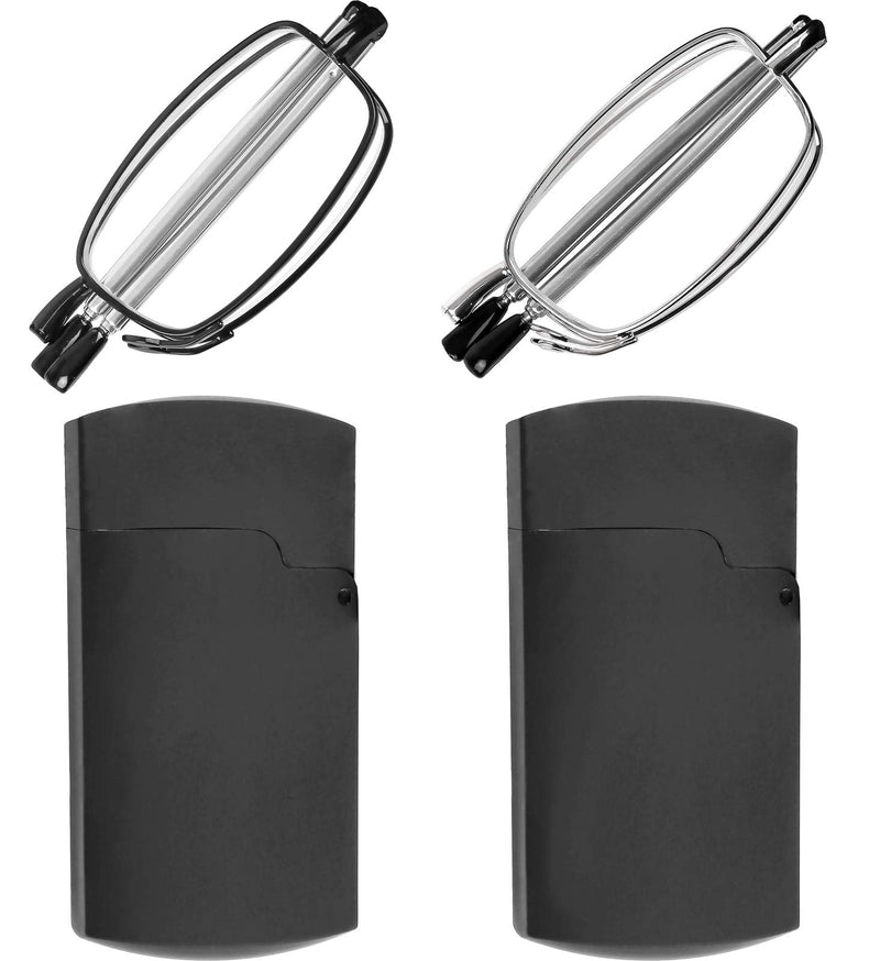 Reading Glasses 2 Pair Black and Gunmetal Readers Compact Folding Unisex Glasses for Reading Case Included Bundle: Set of Black and Gunmetal With 2 Cases 2.5 x