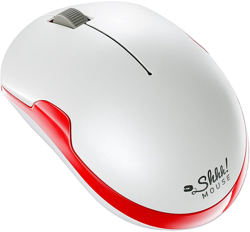 ShhhMouse Wireless Silent Noiseless Clickless Mobile Optical Mouse with USB Receiver and Batteries Included, Portable and Compact, for Notebook, PC, Laptop, Chromebook, Computer, MacBook (White/Red) White/Red