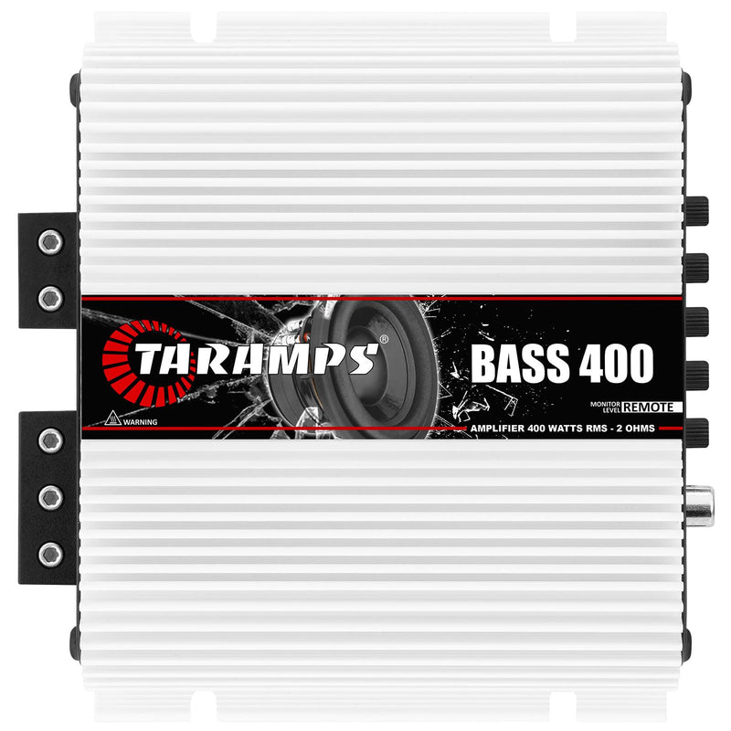 Taramps Bass 400 2 Ohms Monoblock Amplifier 400 Watts Rms 1 Channel 14.4VDC Out Power Full Range, Great for Sub/Bass - Rca/High Level Input, Car Audio