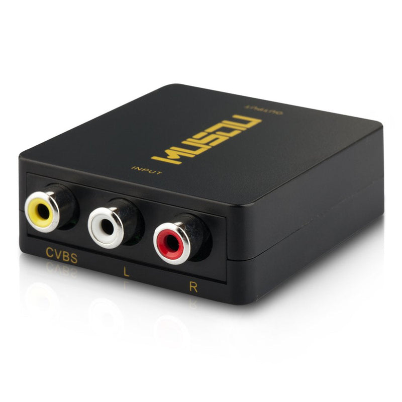 Musou RCA AV Composite to HDMI Video Audio Converter Adapter Mini RCA to HDMI Box Support 1080P for TV/PC/PS2/Blue-Ray DVD,Black AV to HDMI