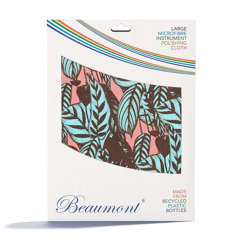[AUSTRALIA] - Beaumont Tropical Leaves Musical Polishing & Cleaning Patterned Instruments Trumpet Clarinet Sax Flute Recycled Microfibre Cleaning Cloth Brass Silver 40 x 30 cm (BFC4030-TL) 