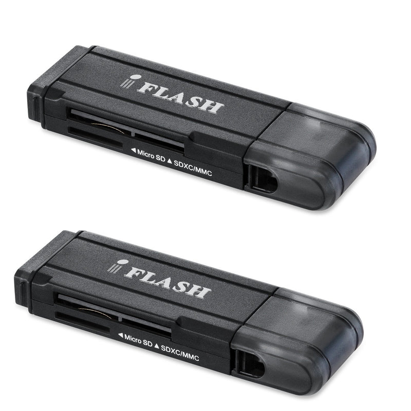 [2 Pack] iFlash USB 3.0 Dual Slot MicroSD - MicroSDHC - MicroSDXC - SDHC - SDXC Card Reader/Writer - Support SanDisk Kingston 256GB 128GB 64GB 32GB UHS-I Micro SDXC SDHC, Ultra/Extreme Speed 2 Pack