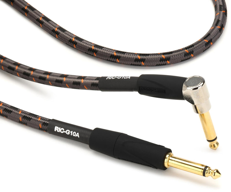 Roland Gold Series Instrument Cable, Angled/Straight 1/4-Inch Jack, 10-Feet 10 ft RIC-G10A