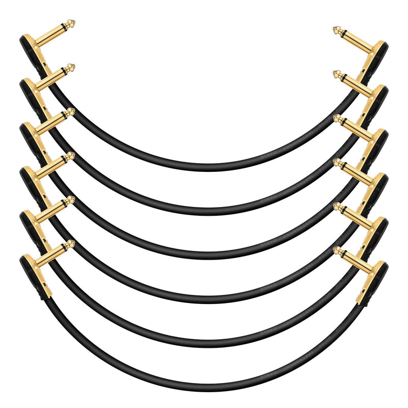 Donner Guitar Patch Cables Right Angle 12 Inch 30cm 1/4 Instrument Cables for Effect Pedals 6 Pack Professional