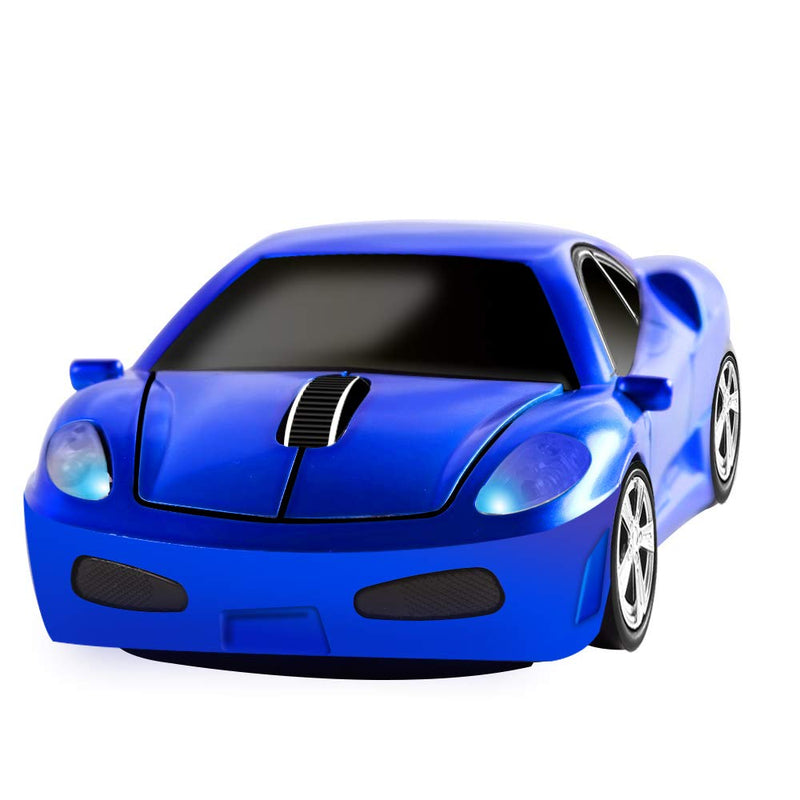 Wireless Mouse, 2.4GHz Cool Sport Car Shape Wireless Mouse Optical Cordless Mice with USB Receiver for PC Laptop Computer Notebook 1600 DPI-Blue blue