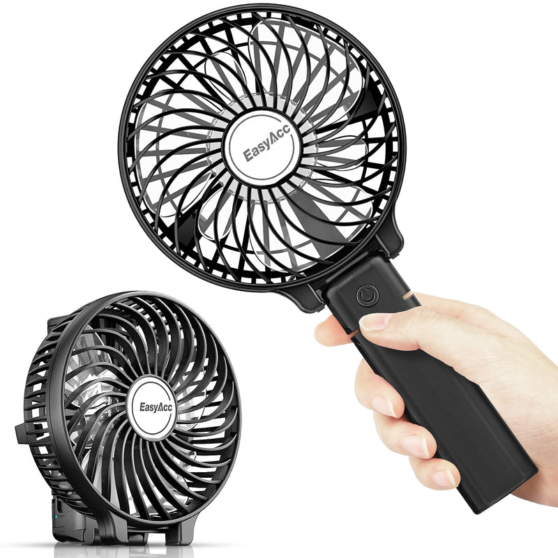 Mini Handheld Fan, EasyAcc USB Desk Fan Small Personal Portable Hand Fan Table Fan with Rechargeable Battery Operated Cooling Folding Electric Fan 3-10H Working Hours for Travel Office Outdoor- Black 3-10 Working Hours
