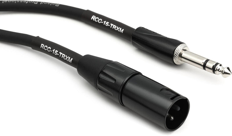 Roland Black Series Interconnect Cable, 1/4-Inch TRS to XLR (Male), 15-Feet