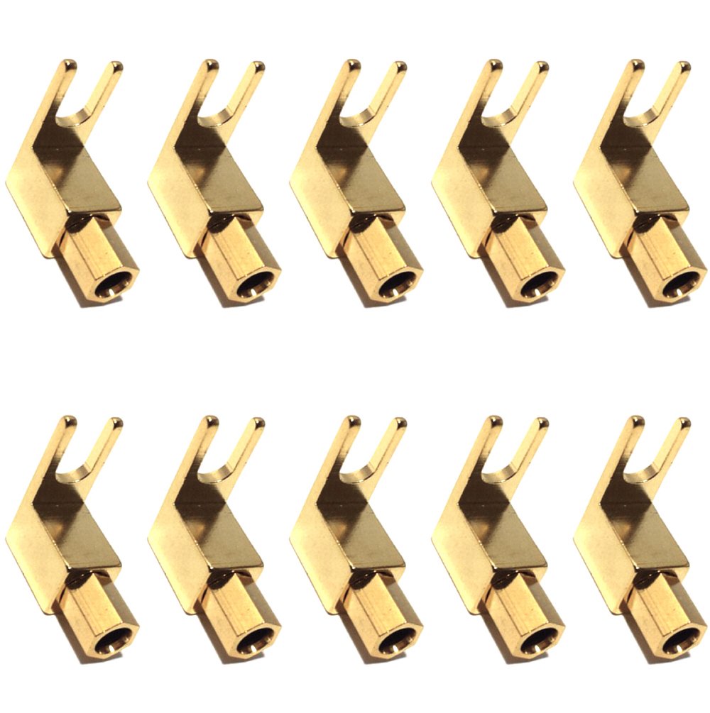 CESS Right Angle Spade Fork & Binding Post - 4mm Banana Plug Socket - Spade Fork Connector for Speaker & Power & Amp (jcx) (10 Pack)