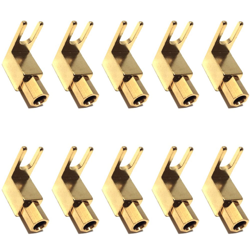 CESS Right Angle Spade Fork & Binding Post - 4mm Banana Plug Socket - Spade Fork Connector for Speaker & Power & Amp (jcx) (10 Pack)