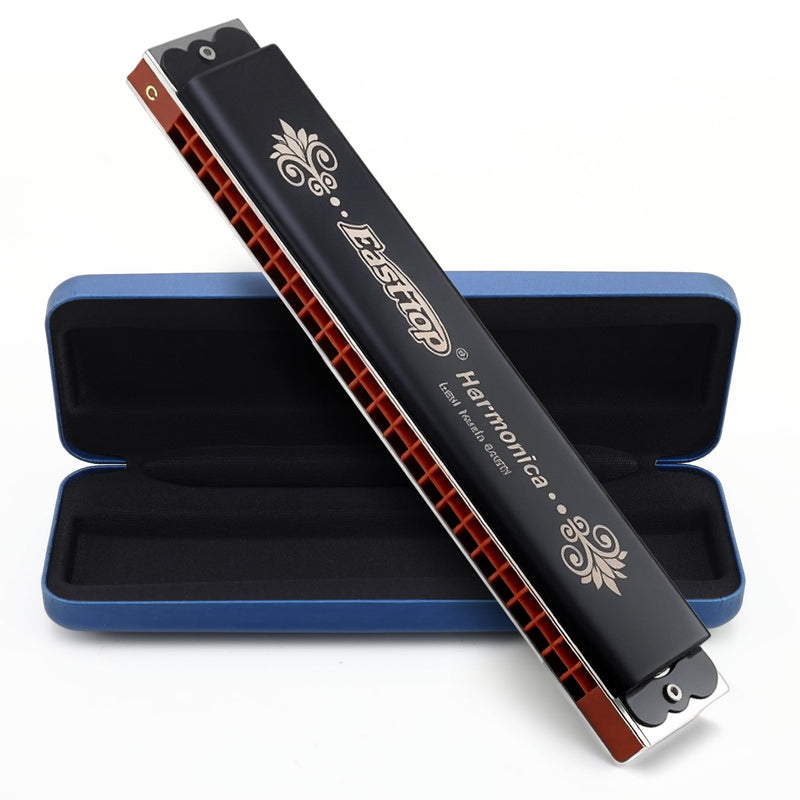 [AUSTRALIA] - East top 24 Holes Tremolo Harmonica Key of C, Tremolo Mouth Organ Harmonica for Adults, Professionals and Students (T2406K-C) black 