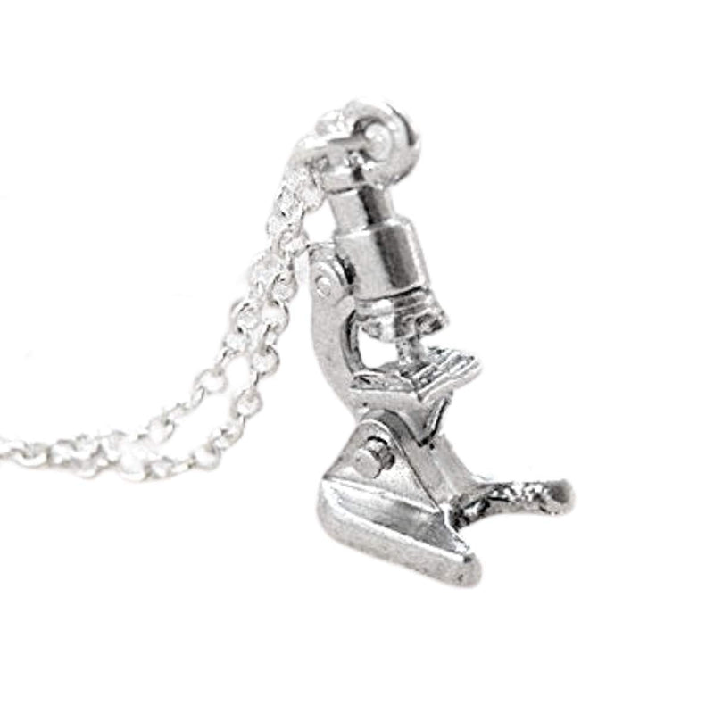 [AUSTRALIA] - Enchanted Leaves - Tiny Silver Microscope Necklace - Cute Laboratory Science Gift | Microscope Charm Necklace 