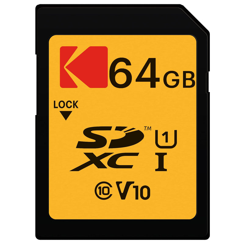 Kodak 64 GB Class 10 UHS-I U1 SDXC Premium Memory Card, 85MBs Read Speed, 25MBs Write Speed for Full HD Videos and High-Resolution Pictures, Compatible with Devices Supporting SDHC and SDXC Standards 64GB
