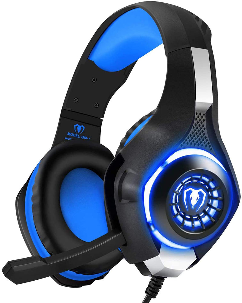 [AUSTRALIA] - BlueFire Stereo Gaming Headset with Microphone for PS5 PS4 Xbox One Switch PC Mac – Wired Over-Ear Headphones with Surround Sound, Soft Memory Foam, Noise Canceling Mic, Light, 3.5mm Jack (Blue) Blue 