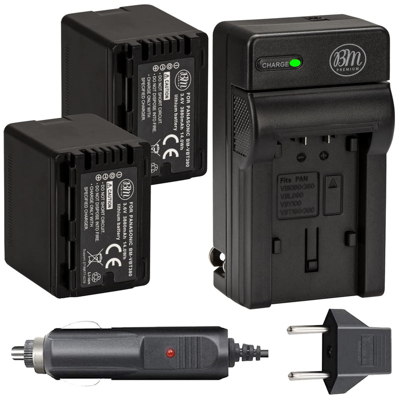 BM Premium 2 VW-VBT380 Batteries and Charger for Panasonic HC-V800K, HC-VX1K, HC-WXF1K, HCV510, HCV520, HC-V550, HCV710, HC-V720, HC-V750, HC-V770, HC-VX870, HC-VX981, HCW580, HC-W850, HC-WXF991
