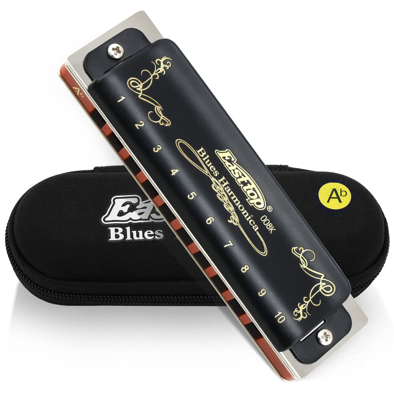 [AUSTRALIA] - East top Diatonic Harmonica Key of Ab 10 Holes 20 Tones 008K Mouth Organ with Black Cover, Top Grade Harmonica for Adults, Professionals and Students 