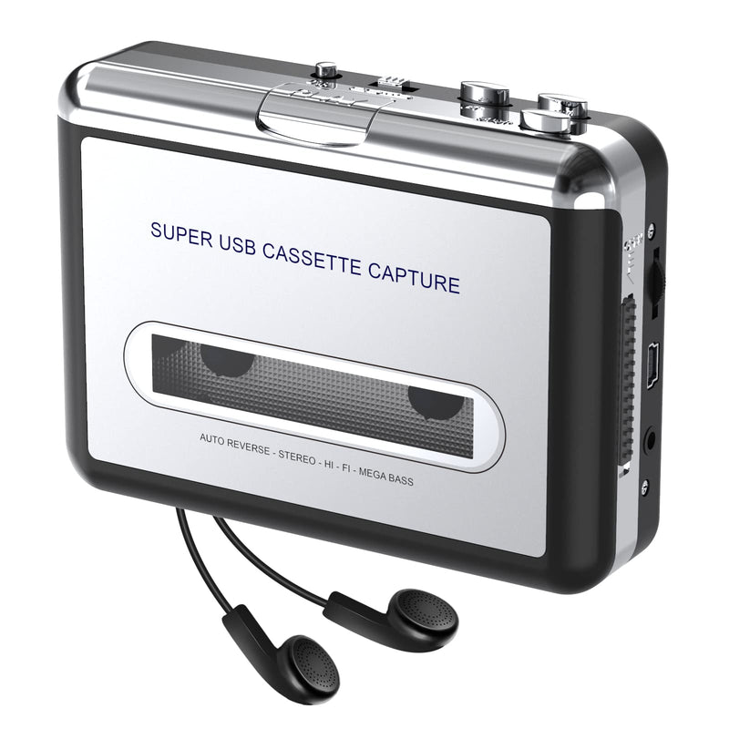 Cassette Player-Cassette Tape to MP3 CD Converter- Powered by Battery or USB,Convert Walkman Tape Cassette to MP3, Compatible with Laptop and PC, USB Cable,Software CD,3.5mm Jack Earphone GRAY