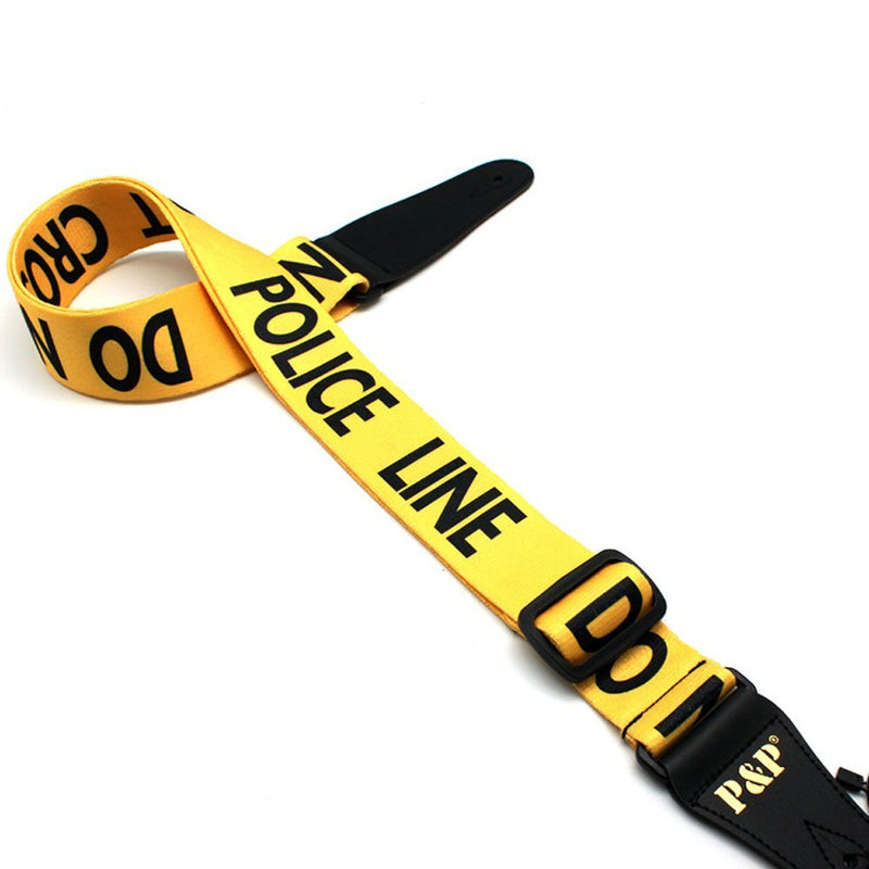 Art Attack Soft Cotton Yellow Police Officer Line Do Not Cross Tape Cop Jacguard Weave Music Electric Acoustic Bass Guitar Ukulele Strap