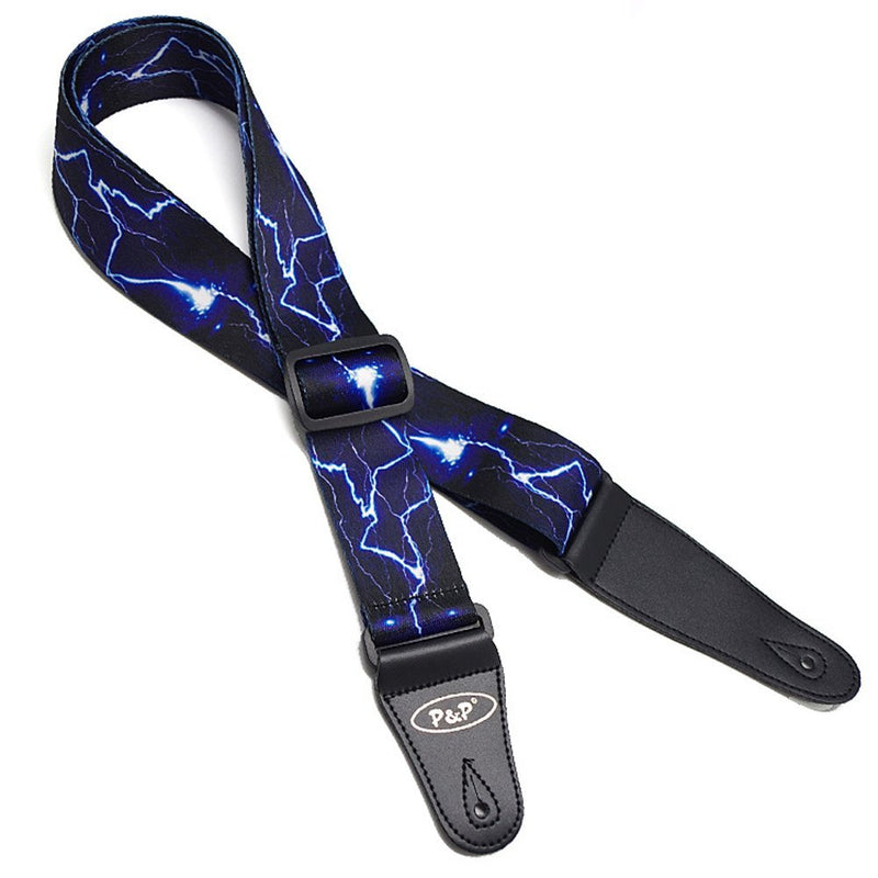 [AUSTRALIA] - Art Attack Soft Cotton Blue Lightning Does Strike Twice Energy Fire Jacguard Weave Music Electric Acoustic Bass Guitar Ukulele Strap 