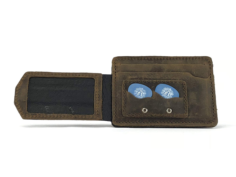 Anthology Gear Compact Full Grain Leather Wallet with Guitar Pick Holder (Whiskey Brown) Whiskey Brown