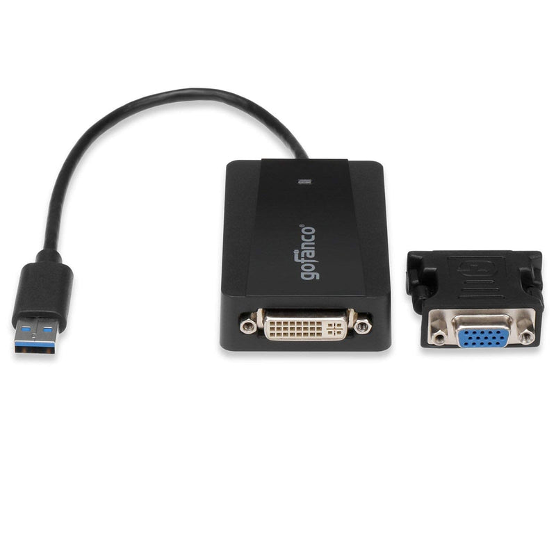 gofanco USB 3.0 to DVI Video Graphics Adapter for Multiple Monitors - Up to 2048x1152 for Windows and macOS, DisplayLink Chip, Includes DVI-to-VGA Adapter for VGA Monitor, USB DVI (USB3DVI) USB 3.0 to DVI / VGA