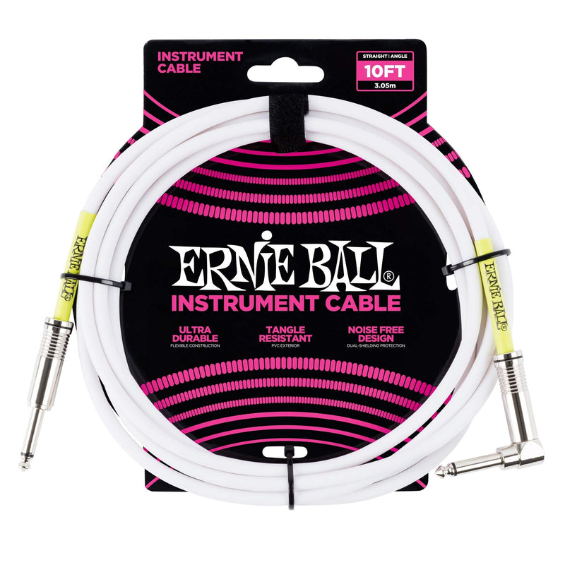 Ernie Ball Instrument Cable, Straight/Angle, 10ft, White (P06049) 10 feet