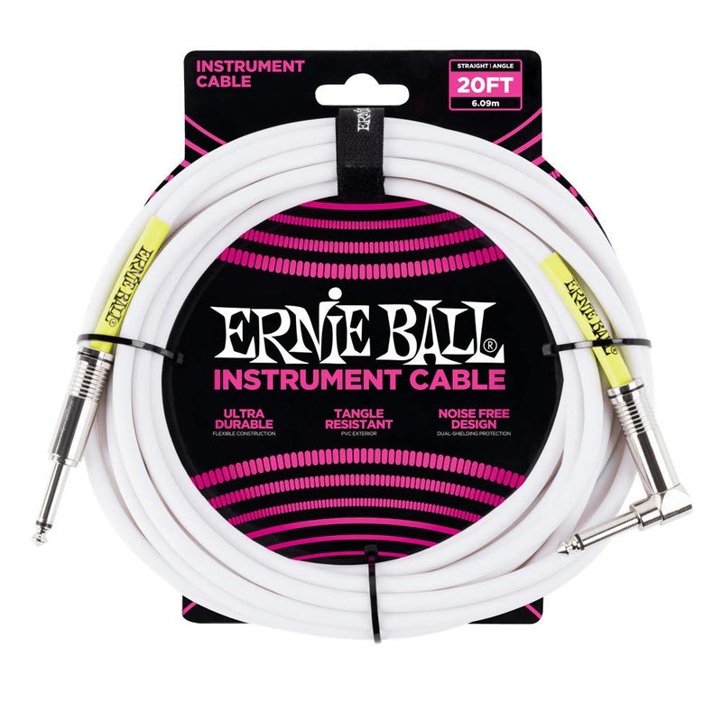 [AUSTRALIA] - Ernie Ball Instrument Cable, Straight/Angle, 20ft, White (P06047) 20 feet 