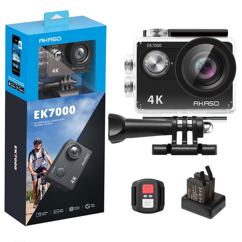 AKASO EK7000 4K30FPS 20MP WiFi Action Camera with EIS Ultra HD Underwater Camera 131FT Waterproof Camera Remote Control 4X Zoom Support External Microphone Black