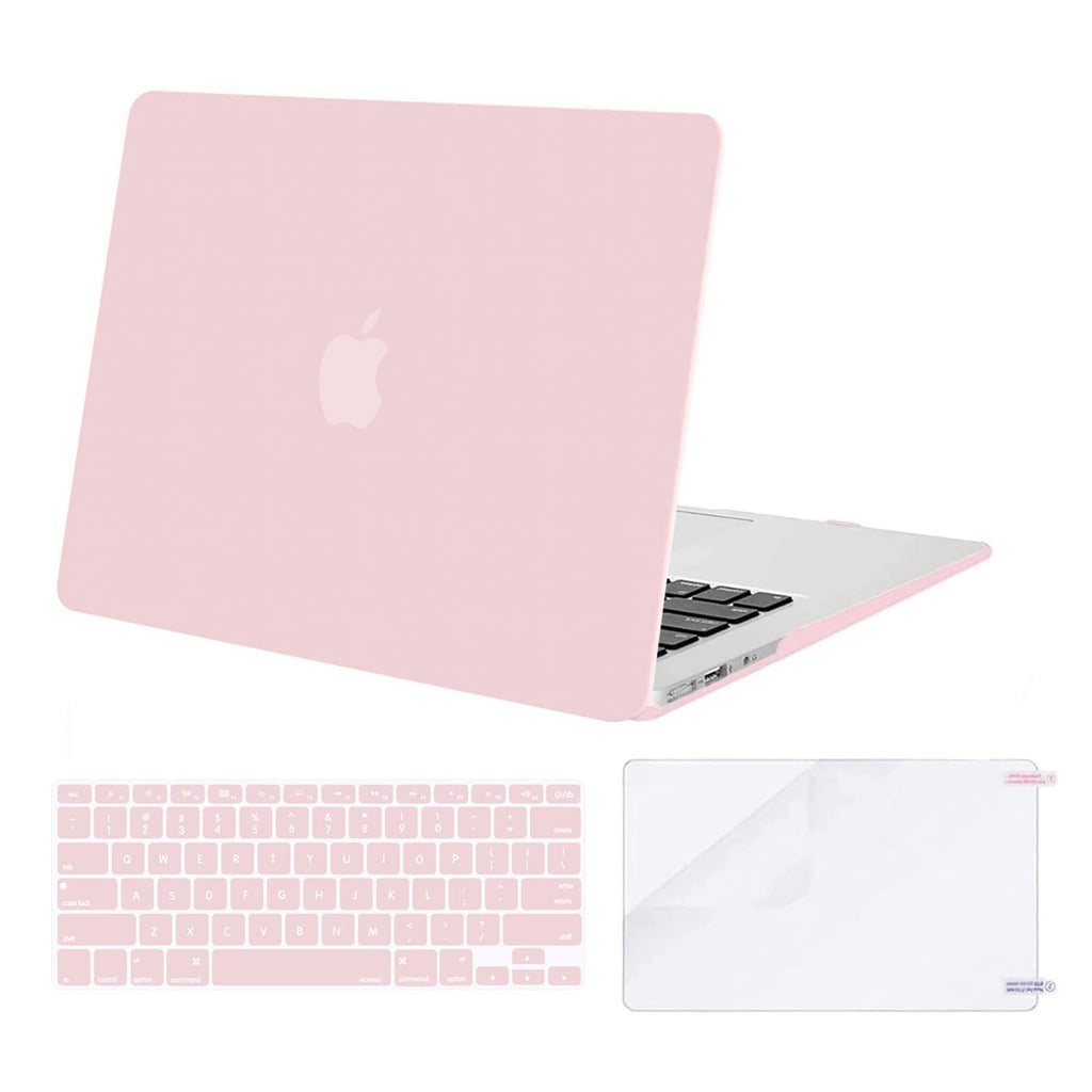 MOSISO Compatible with MacBook Air 13 inch Case (Models: A1369 & A1466, Older Version 2010-2017 Release), Protective Plastic Hard Shell Case & Keyboard Cover & Screen Protector, Rose Quartz