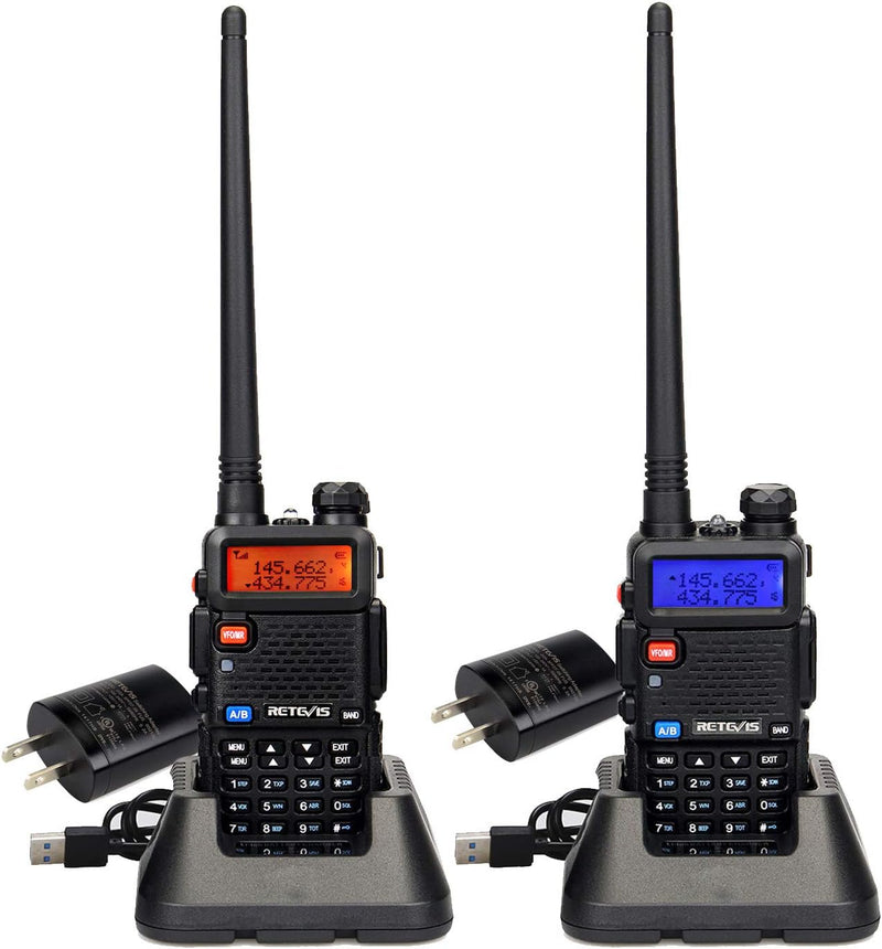 [AUSTRALIA] - Retevis RT5 Dual Band Two Way Radio, Long Range Walkie Talkies, Flashlight Police Handheld Radio, VOX Rechargeable 2 Way Radio with Earpiece (2 Pack) Black 