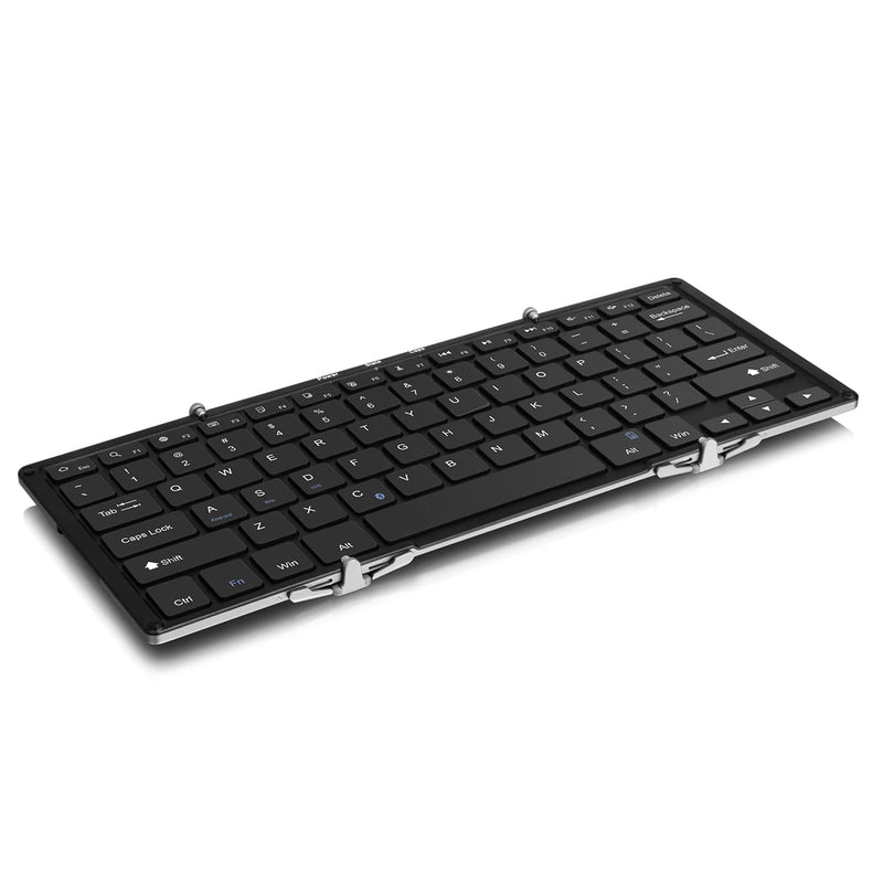 Aluratek Portable Aluminum Tri-Fold Bluetooth Keyboard (Standard Full-Size) with Built-In Rechargeable Battery for iPhone, Smartphone, iPad, Tablet, Mac, PC (ABLKO4F) Black