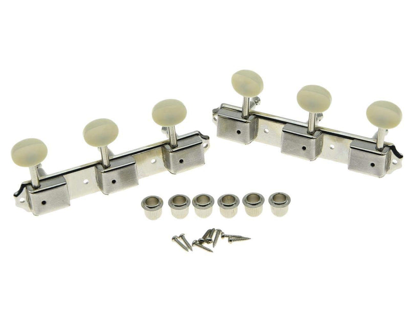 [AUSTRALIA] - KAISH Nickel w/Aged White 3 per side 3x3 on a Plate Vintage Guitar Tuning Keys Tuners 3L3R Nickel with Ivory Button 