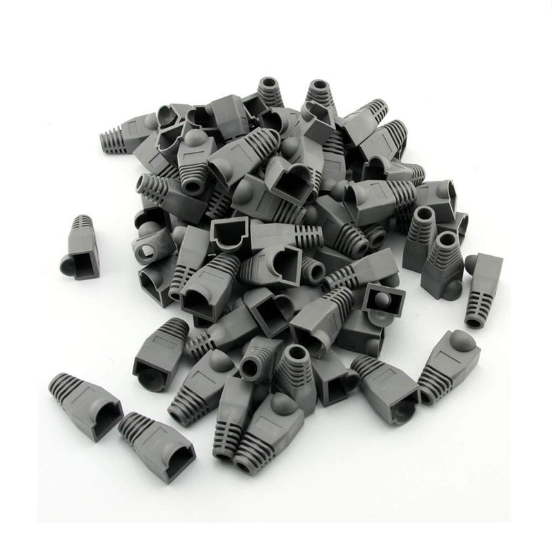 [AUSTRALIA] - Blue Sky the Color of Imagination RilexAwhile 100 Pcs Gray Soft Plastic CAT5E CAT6 Ethernet RJ45 Cable Cap Connector Boots Plug Cover Strain Relief Boots (Gray) 