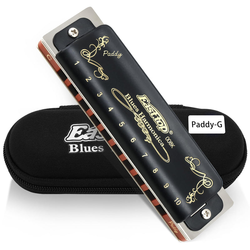 [AUSTRALIA] - East top Harmonica, Diatonic Blues Harmonica key of Paddy G, 10 Holes 20 Tones 008K Mouth Organ Harmonica for Adults, Professionals and Students black-Paddy G 