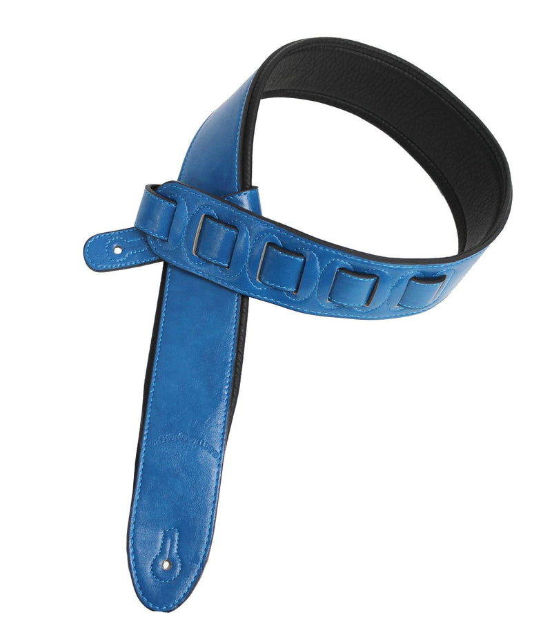 Walker & Williams G-21 Deep Turquoise Blue Guitar Strap with Padded Glove Leather Back For Acoustic, Electric, And Bass Guitars