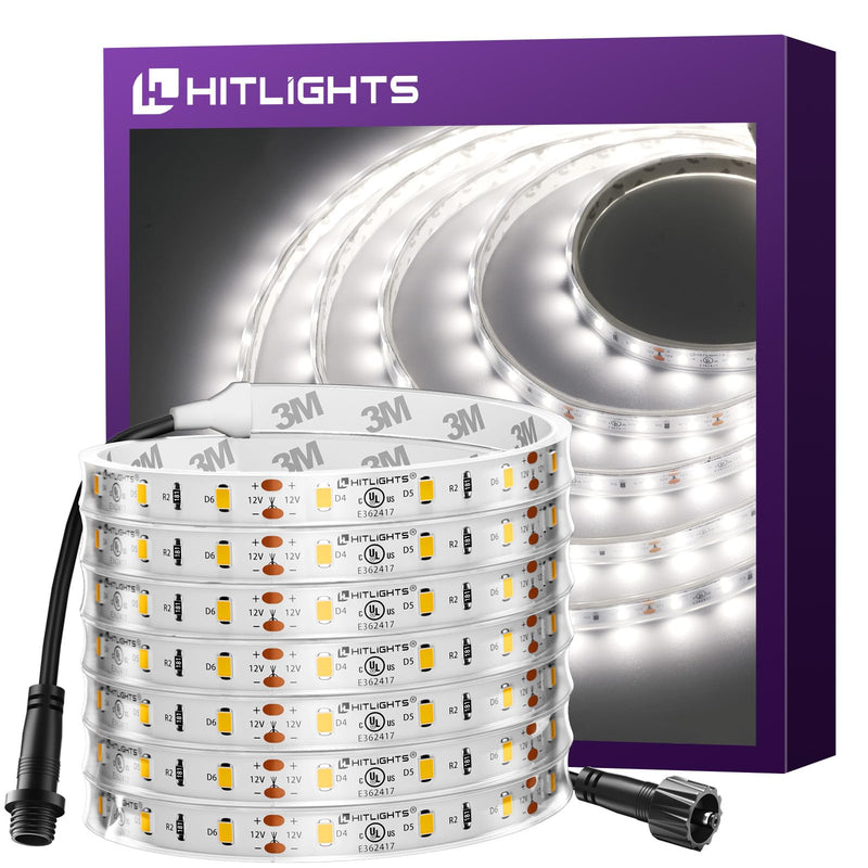 [AUSTRALIA] - HitLights Outdoor LED Strip Lights Waterproof White, 16.4ft Dimmable Tape Light 5000K, IP67, 300 LEDs, 150Lm/ft, 12V Flexible Rope Lights for Home, Balcony, Roof, Patio (Power Source Not Included) 16.4ft 300LEDs 5000K IP67 Waterproof 