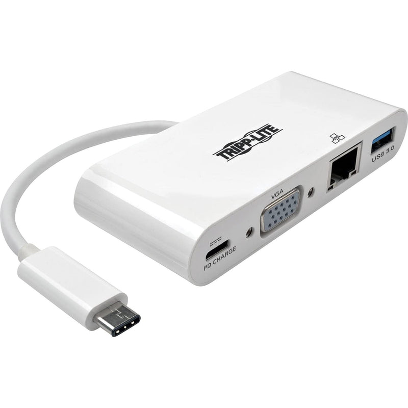 TRIPP LITE USB-C Multiport Adapter Converter Docking Station, VGA 1080p @ 60Hz, USB-A Hub, 60W PD Charging Port, Gigabit Ethernet, Thunderbolt 3 Compatible, White, 3-Year Warranty (U444-06N-VGU-C) 1080p VGA USB + USB-C + Ethernet