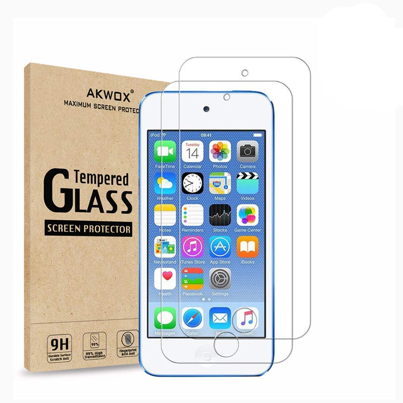 AKWOX (Pack of 2) [Tempered Glass] Screen Protector for iPod Touch 6G (6th Generation) / 5G (5th Generation), [0.33mm Ultra Thin 9H Hardness 2.5D Round Edge] with Lifetime Replacement Warranty