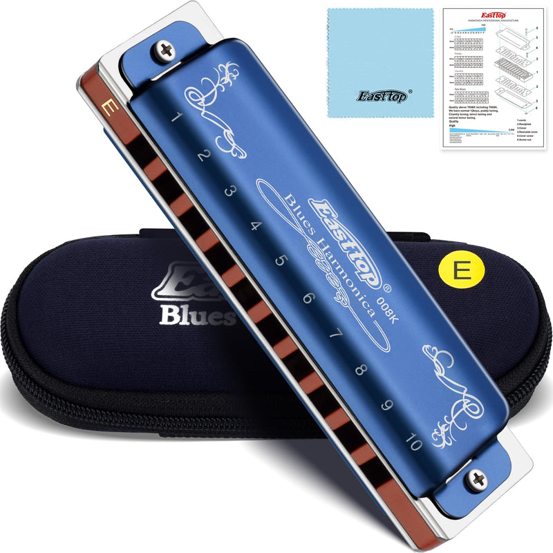 [AUSTRALIA] - East top Diatonic Harmonica Key of E, 10 Holes 20 Tones 008K Diatonic Mouth Organ Harmonica with Blue Case, Standard Harmonica For Adults, Professionals and Students blue-E 