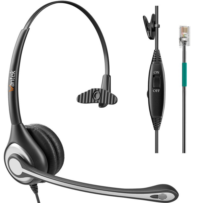 [AUSTRALIA] - Wantek Corded Telephone Headset Mono w/Noise Canceling Mic Compatible with ShoreTel Plantronics Polycom Zultys Toshiba NEC Aspire Dterm Nortel Norstar Meridian Packet8 Landline Deskphones(F600S2) 