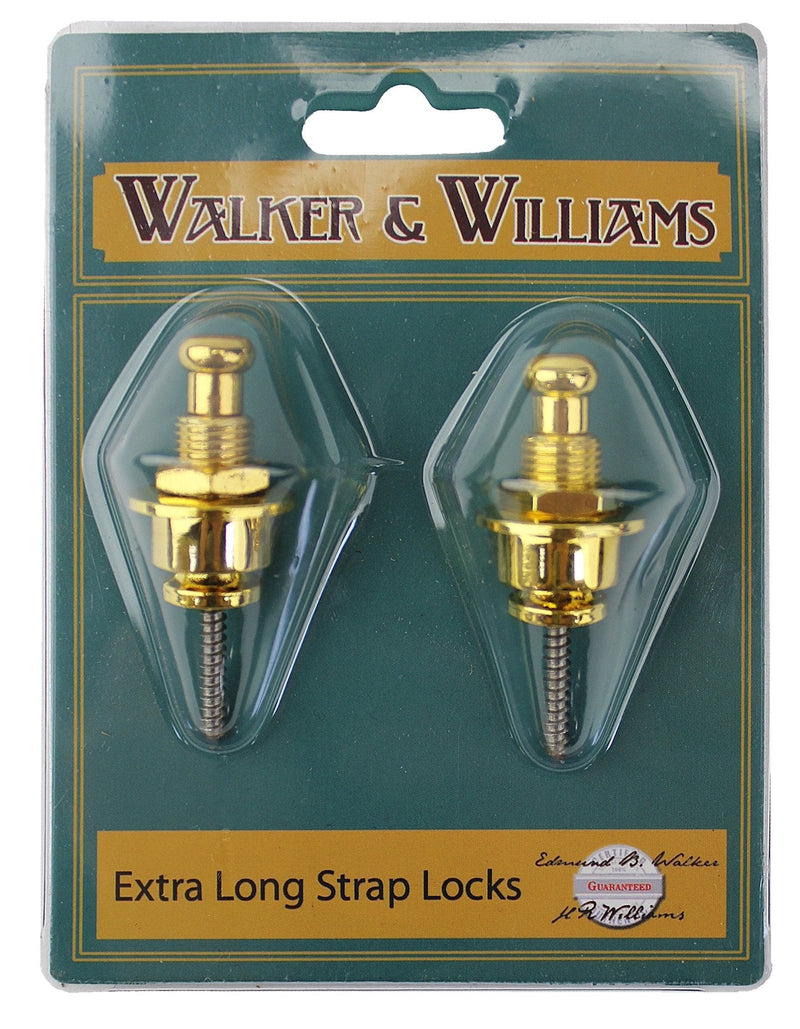 Walker & Williams Gold Extra Long Deep Barrel Strap Locks for Thick Guitar Straps