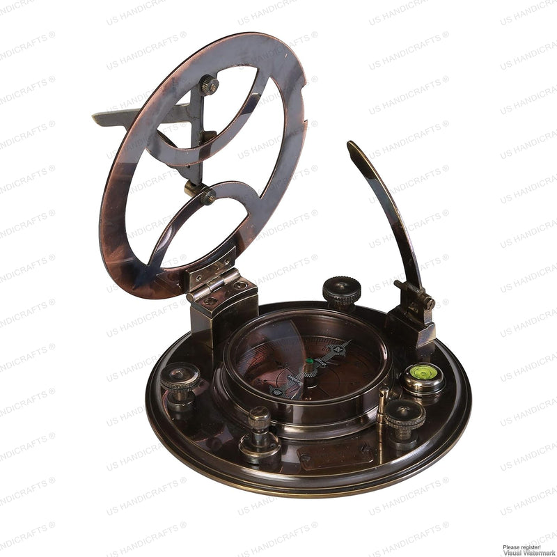 [AUSTRALIA] - ShalinIndia Brass Sundial and Compass - Leather Storage Box 